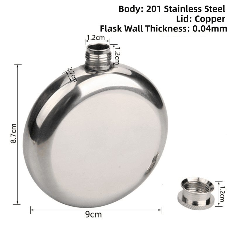 2-Pack Portable 5OZ Mirror Finish Round Hip Flask for Outdoor & Travel