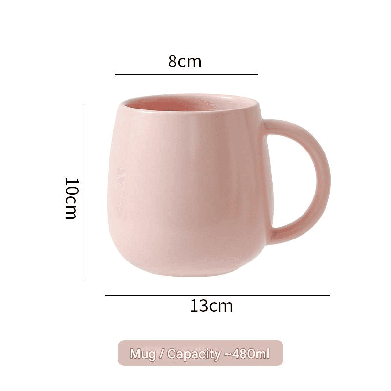 Pink Macaron Ceramic Coffee Mug Set - 500 ml Large Capacity Belly Cup