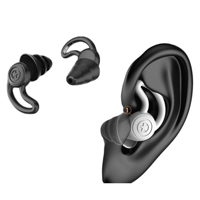 2-Pairs Black Noise Reduction Silicone Ear Plugs for Swimming, Sleep