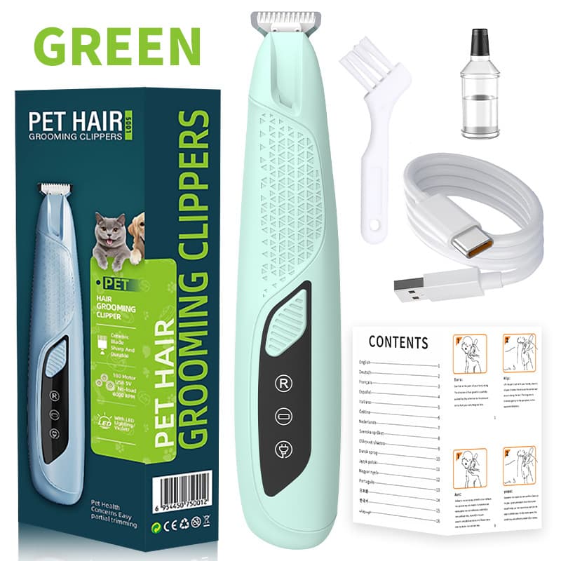 Green Precision Pet Paw Trimmer - Waterproof & Rechargeable Grooming Clipper