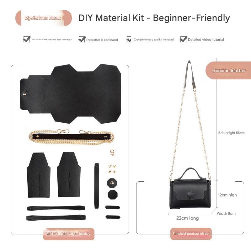 Black Leather Bag DIY Kit - Geometric Shoulder Bag Making Material Set