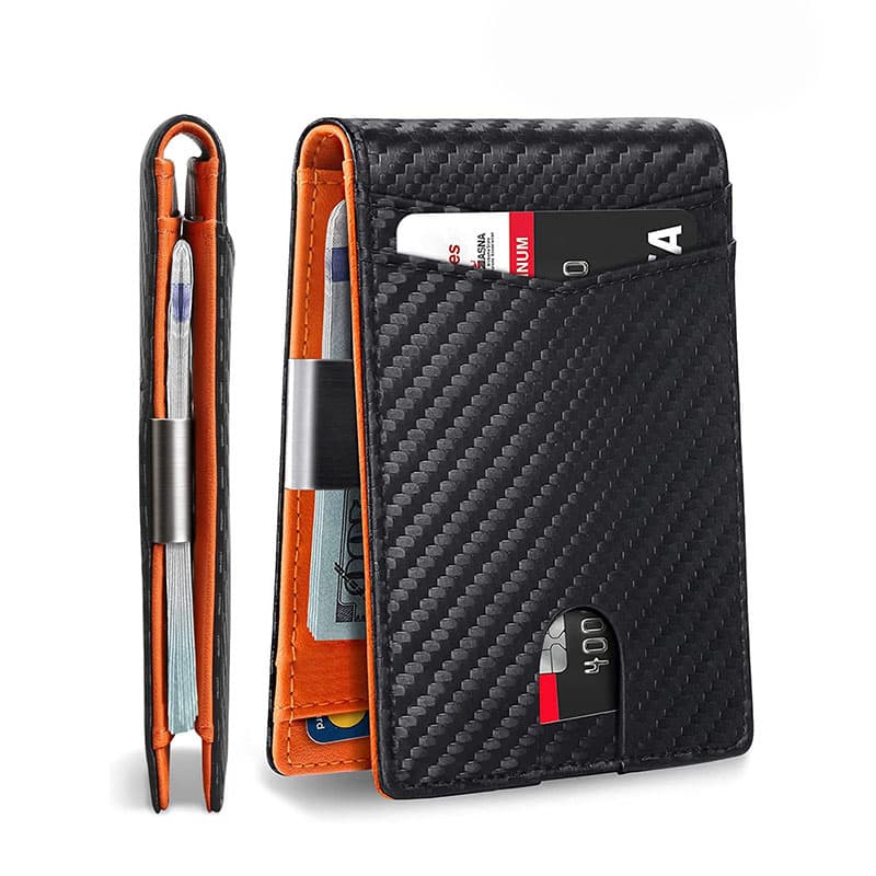Black and orange 12-Card Slot Men's Wallet with RFID Protection - Slim