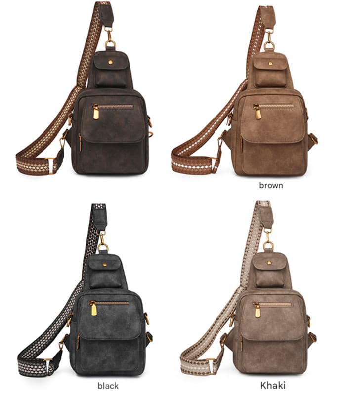 Green PU Leather Sling Crossbody Bag for Women - Multi-Pocket Chest Pack