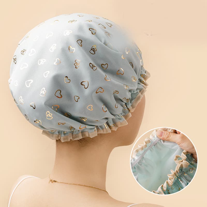 3 Pack Green Double Layer Shower Cap for Women Waterproof Bath - Green Cap