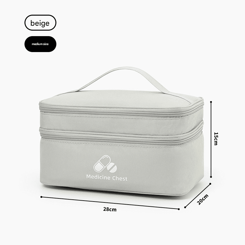 Beige Medium Double-Layer Medicine Organizer - Portable First Aid Storage