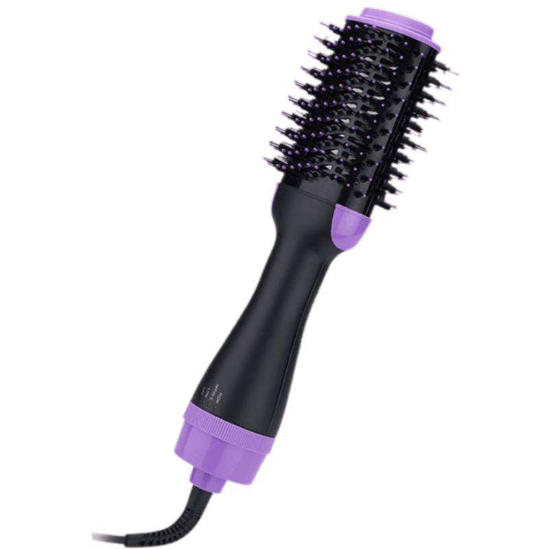 2-in-1 Black-Purple Negative Ion Hot Air Styler Brush - 7-Level Temp