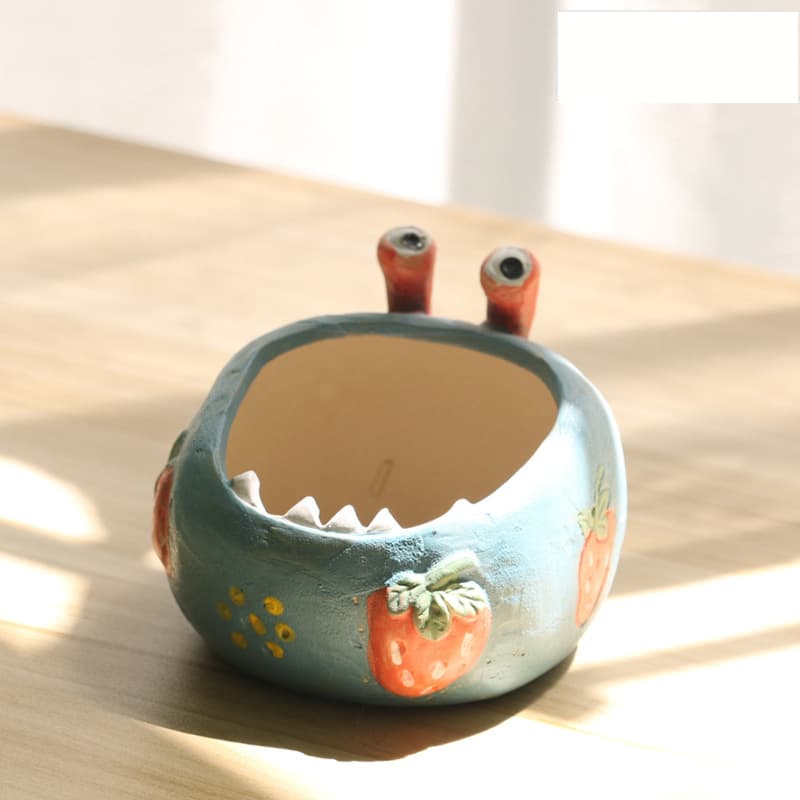 2-Piece Blue Whimsical Monster Ceramic Succulent Planter