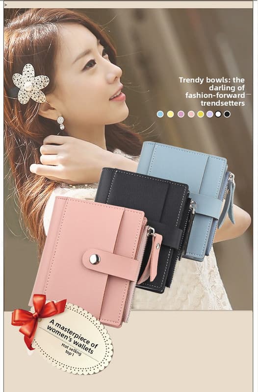 Women's Small Wallet PU Leather Card Holder with Zipper Coin Pocket - Blue