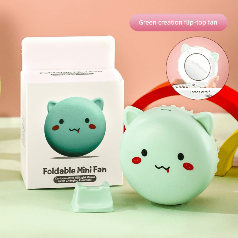Green 3-in-1 Mini Portable Fan with Makeup Mirror and LED Fill Light USB