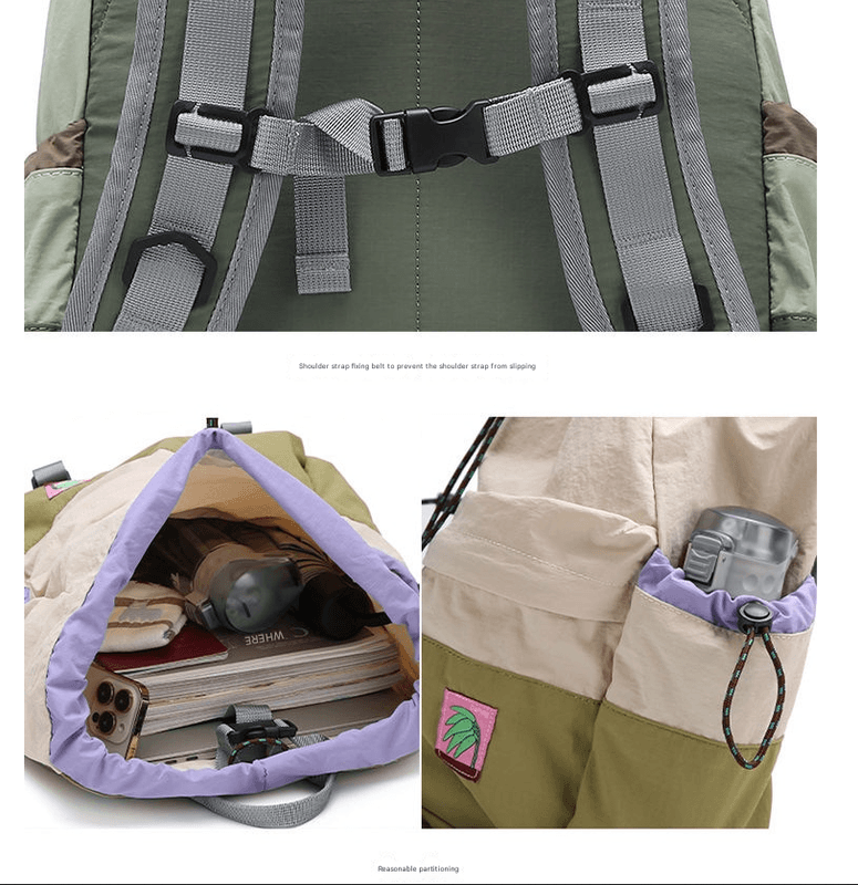 Green Lightweight Drawstring Backpack for Women Men Hiking Travel