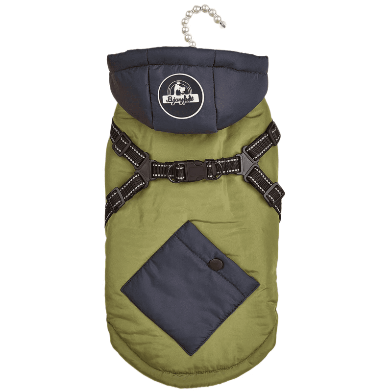 Green Thickened Winter Dog Coat with Reflective Strips - Waterproof