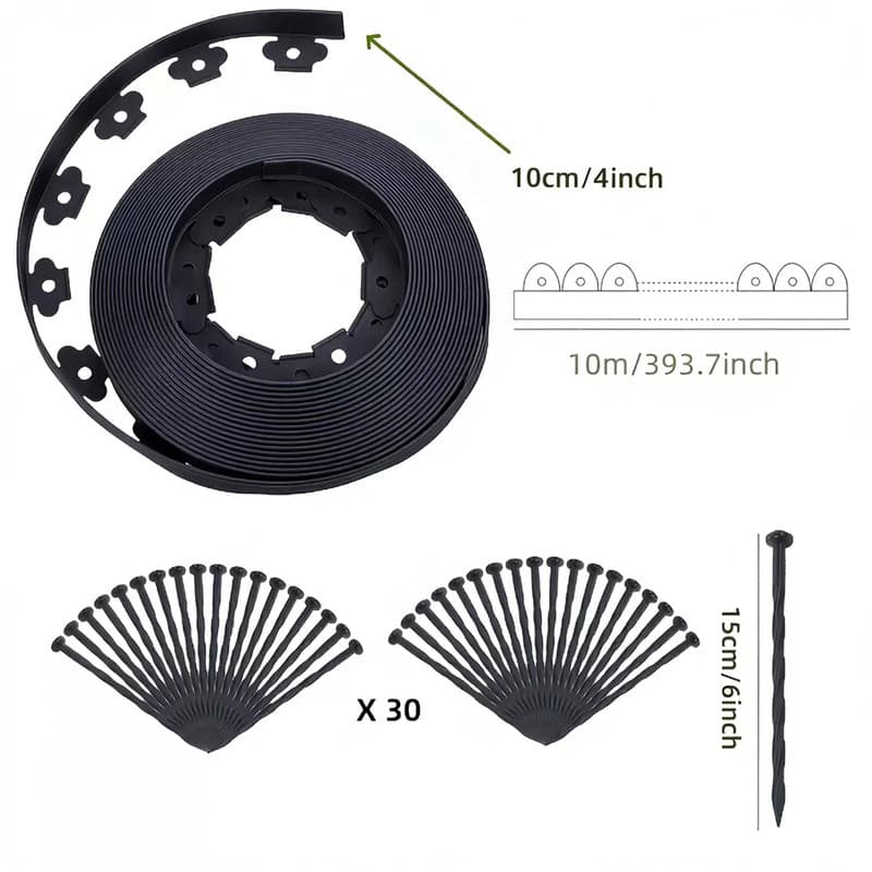 Black L-Shape PE Landscape Edging Roll Kit (10 cm Height x 10M Long)