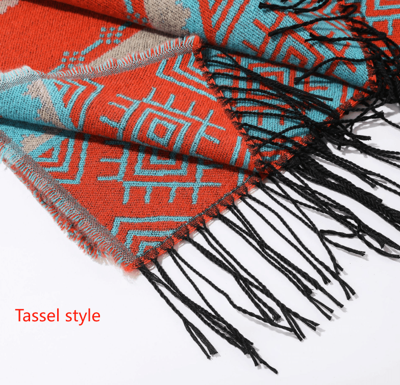 Black Blue Palindrome Fringe Bohemian Fringe Shawl Cloak - 160 × 135 cm