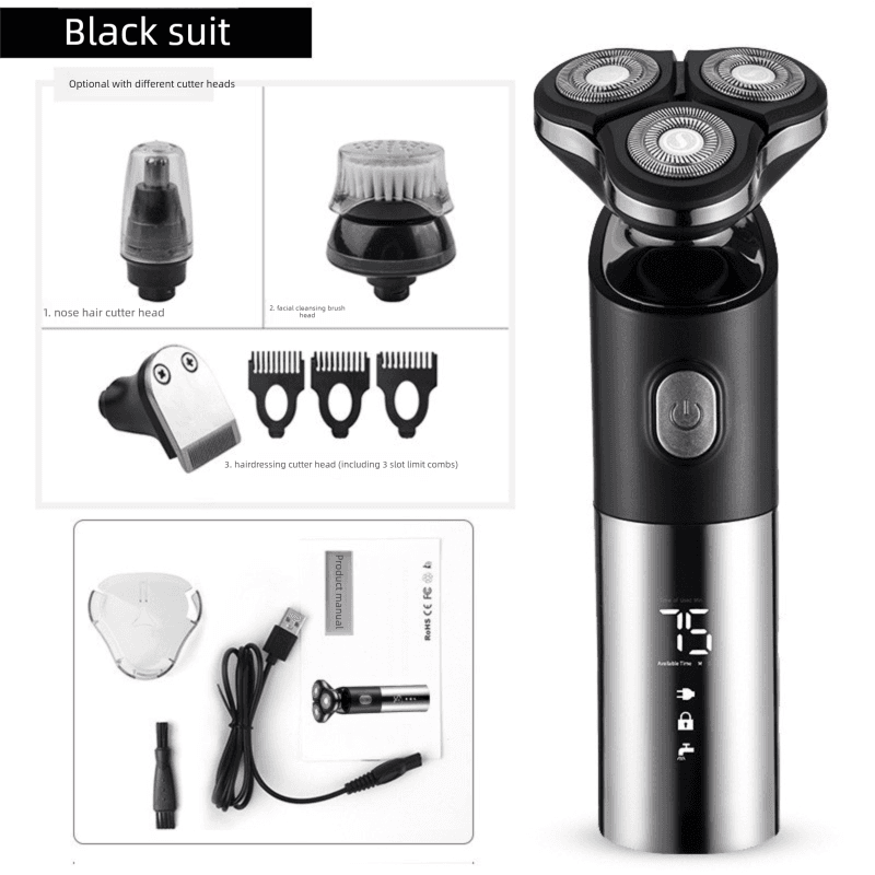 Men's 4-in-1 Electric Shaver Grooming Kit 3D Rotary Razor with Nose Trimmer