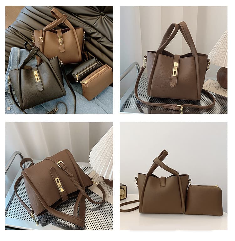 Black Retro 2-Piece Women's Bucket Bag Set with Removable Inner Pouch