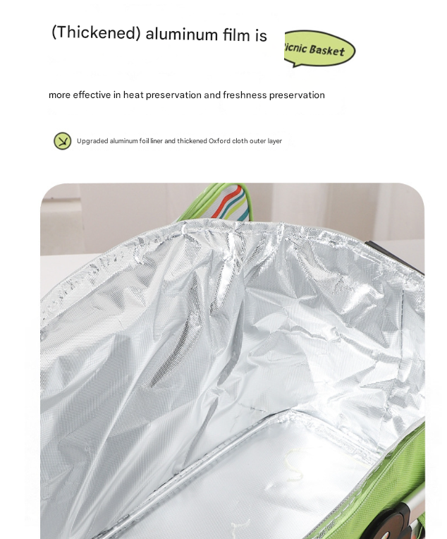Green and Colored Stripes Large 27L Foldable Insulated Picnic Basket Cooler