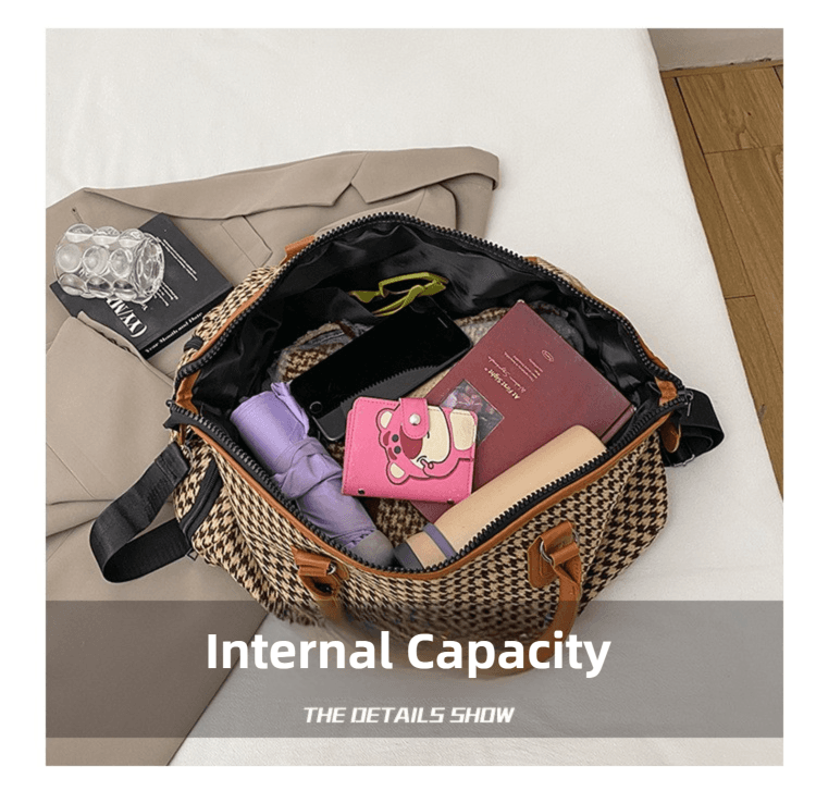 Brown Large Capacity Knitted Travel Bag with Shoe-Zone - Weekend Overnight