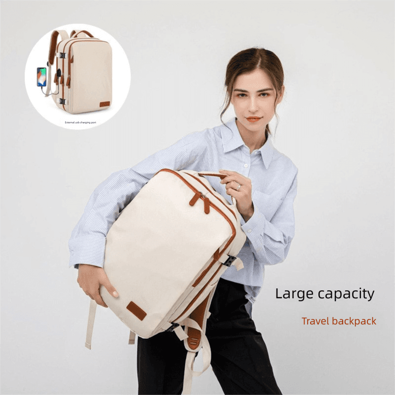 Pink Large Capacity Backpack with USB Charging Port - Pink Daily