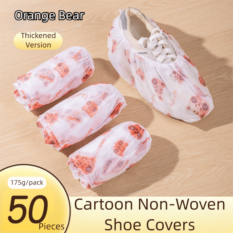 50 Pieces Thickened Non-Woven Disposable Shoe Covers (Orange Bear)