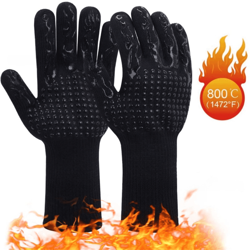 One Pair Black Extreme Heat-Resistant BBQ Gloves (800°C/1472°F) - Non-Slip