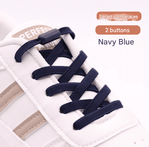 Navy Blue No-Tie Elastic Shoelaces with Quick Lock System - Flat Tieless