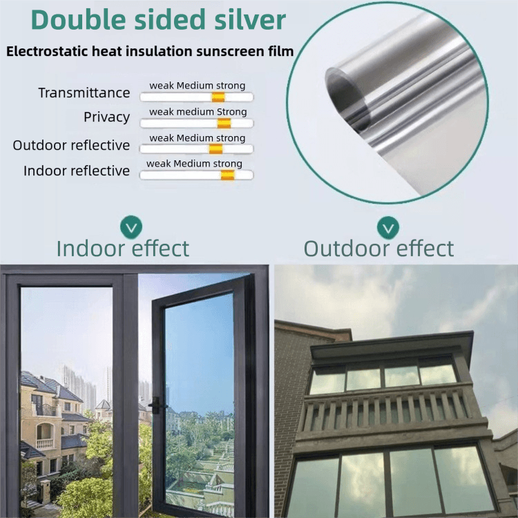6-Layer Silver Window Film for Home/Office - Reflective One-Way Privacy, 50