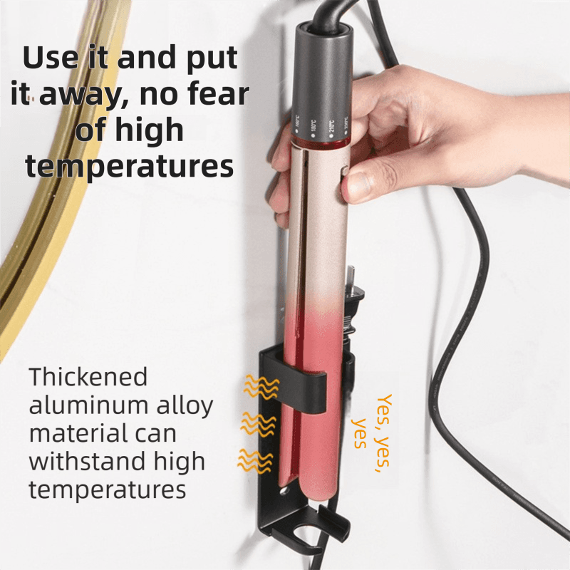 Black Wall-Mounted Aluminum Curling Iron Holder with Tidy Cord