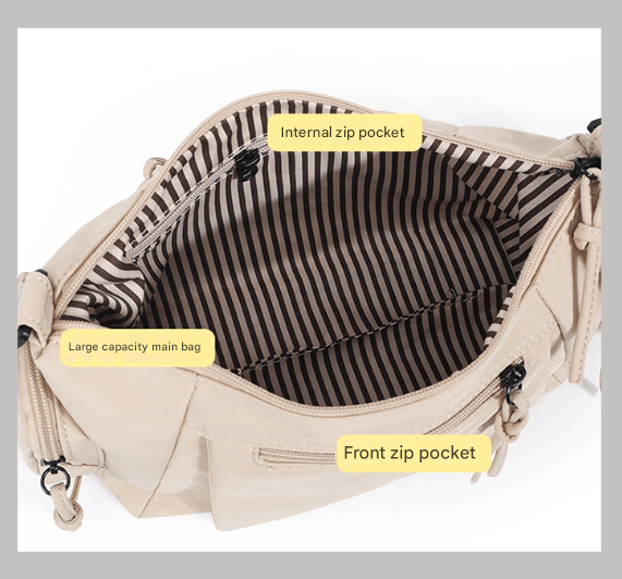Beige Lightweight Multi-Pocket Oxford Crossbody Bag - Waterproof Retro