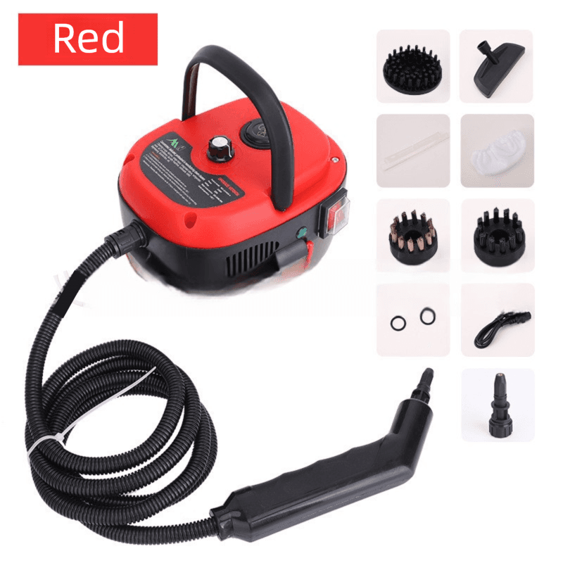 Red Portable High-Pressure Steam Cleaner with 1000 ml Tank & 7-Piece Pro