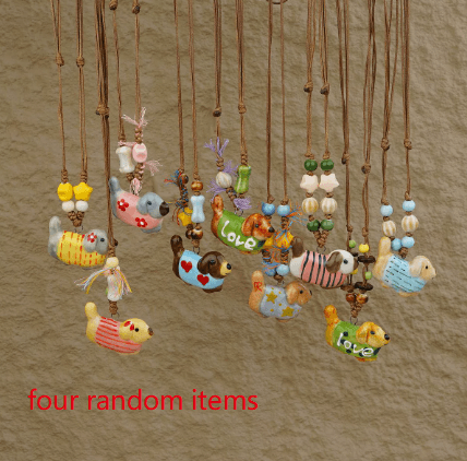 Random 4-Piece Set: Sweet & Fresh Ceramic Dachshund Dog Necklace - Trendy