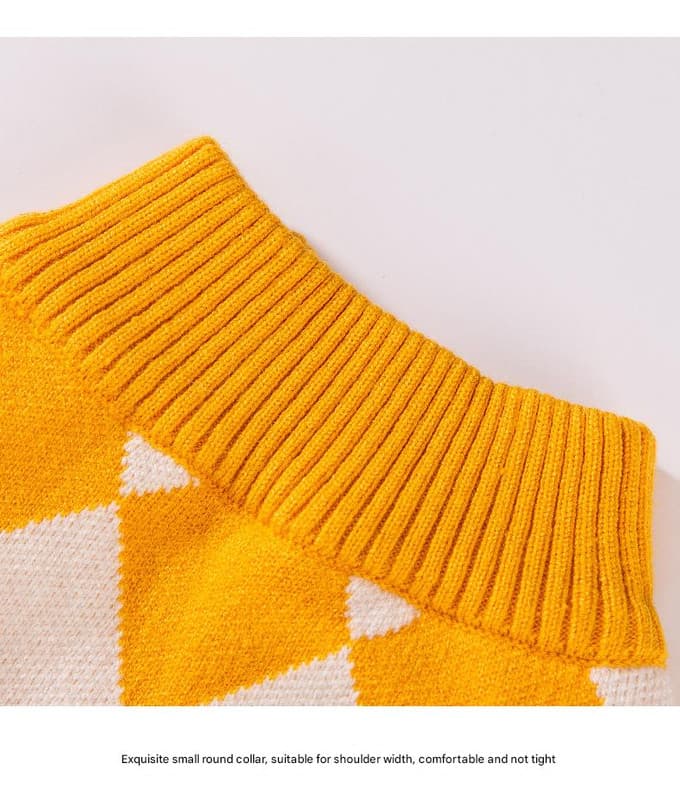 Classic Argyle Dog Sweater - Yellow & White Knit for Corgis - Size M