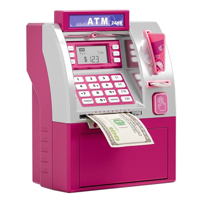Kids ATM Savings Bank - Electronic Piggy Bank with Debit Card, PIN (Pink)