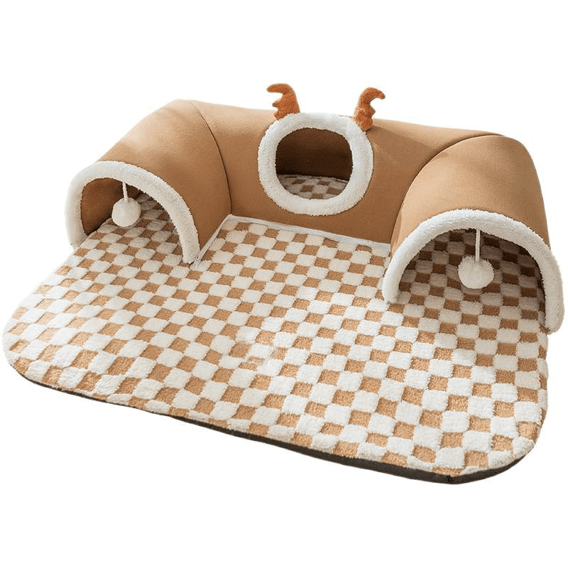 Brown M size Cat Tunnel Bed House 4-Season Universal Removable Washable