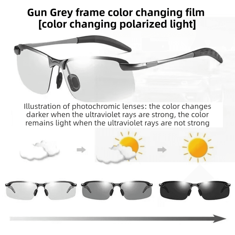 Gun Grey Photochromic HD Sunglass with Anti-Glare/Fatigue Polarization