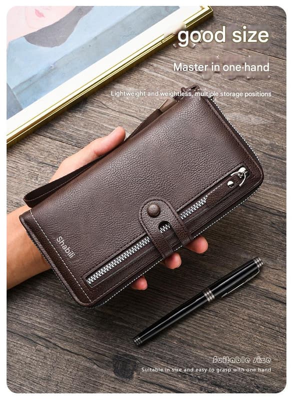 Two pieces High-Capacity PU Leather Clutch Wallet - Unisex Design - Black