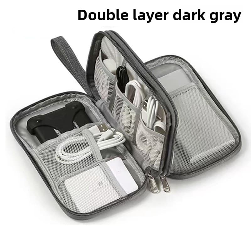 2-PCS Dark Grey Double Layer Travel Electronics Organizer Bag