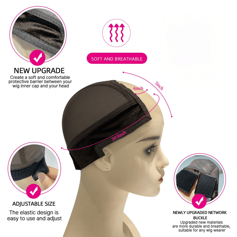 2-Pack Black U-Part Open-Ear Wig Cap with 4x5 Inch Double - Black Open