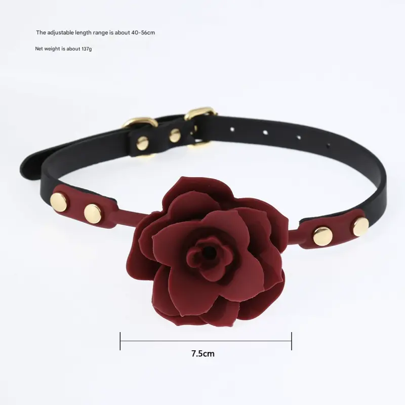 Silicone Rose Ball Gag with Adjustable PU Leather Strap - Playful - Red