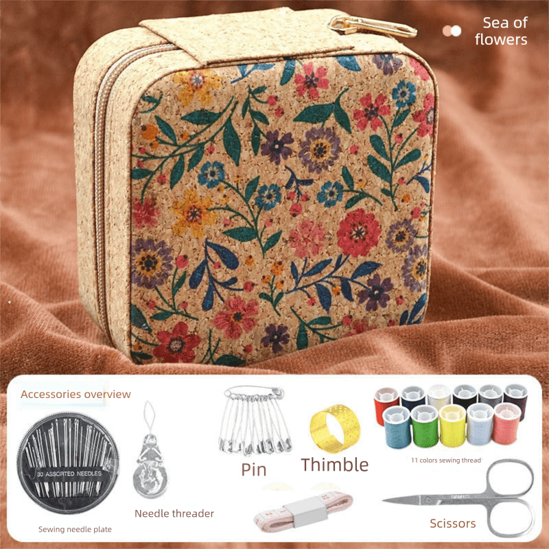 Brown Flower Sea Style Portable Sewing Kit - Compact Travel Set