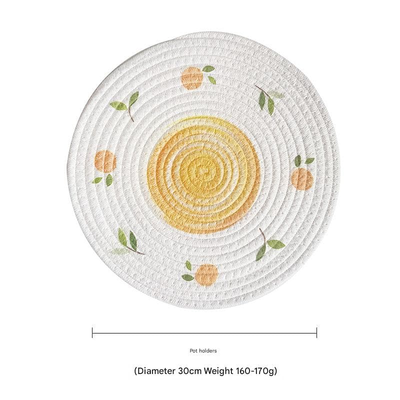Cotton Rope Woven Placemats - 3-Piece Set, 30 cm Diameter - Lemon