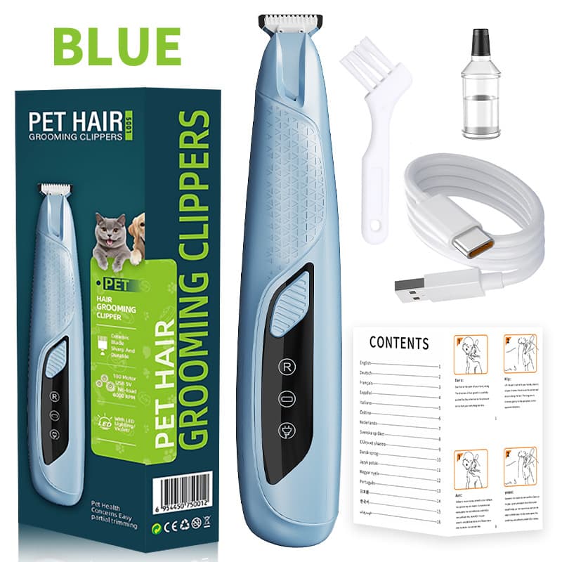 Blue Precision Pet Paw Trimmer - Waterproof & Rechargeable Grooming Clipper