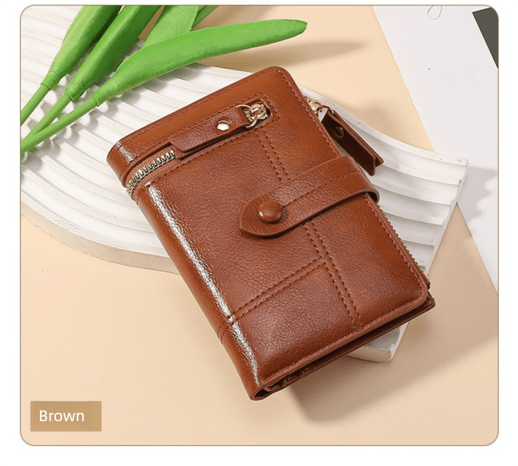 Brown Soft PU Leather Women's Wallet - Compact Foldable Wallet with Multiple