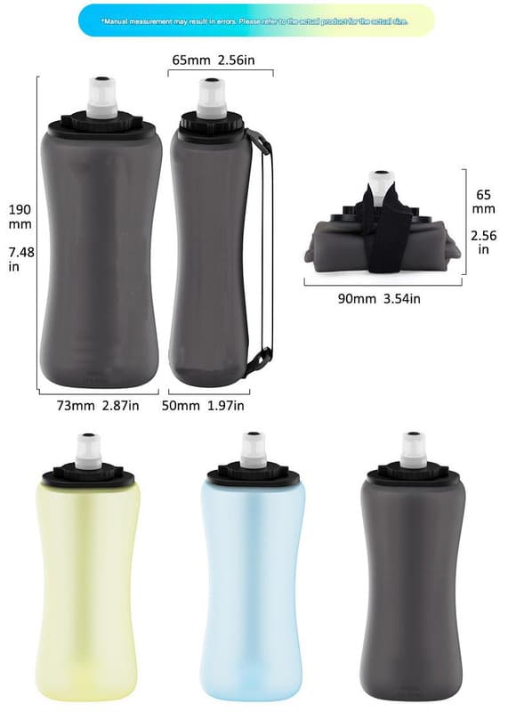 Blue Collapsible Handheld Running Flask - 350 ml Lightweight Silicone Water