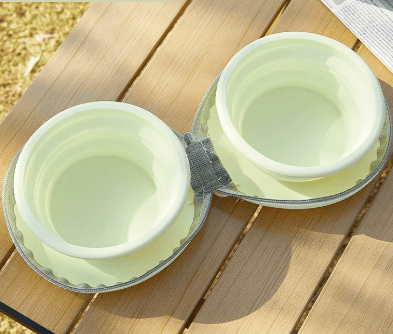 Light Yellow Portable Collapsible Double Pet Bowls for Dogs and Cats - 2x