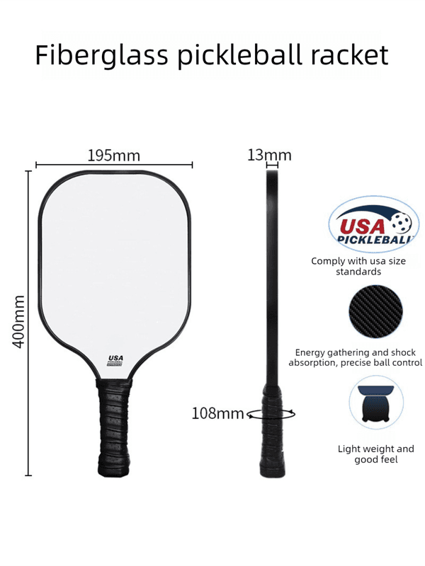 Black and White Fiberglass Pickleball Paddle Set - 2 Minimalist Paddles, 4