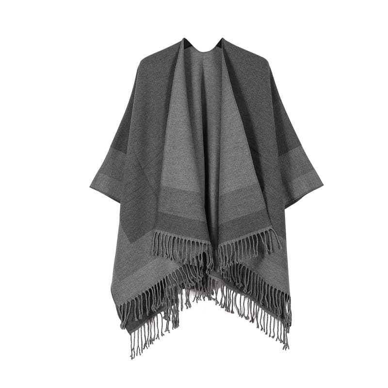 Grey women's tassel cape shawl scarf, multi-functional all-in-one warm