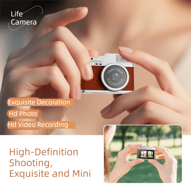 Retro Style Ultra-Mini Thumb Cam for Vlogging (Brown) - Portable Digital