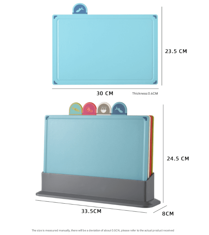 Coloerful 4-Piece Colour-Coded Index Cutting Board Set with Storage Stand