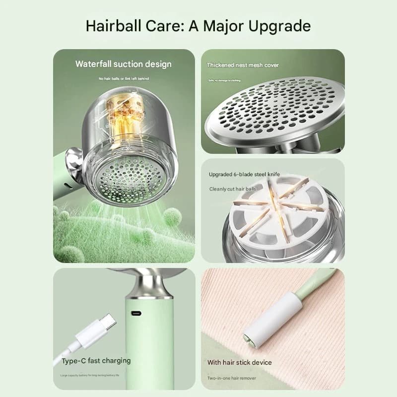 Upgraded Electric Lint Remover with LED Display - 6-Blade, Type-C - White