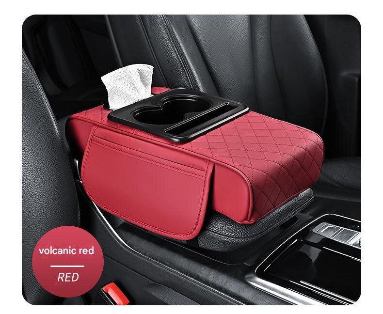 Car Armrest Organizer & Comfort Pad (red)